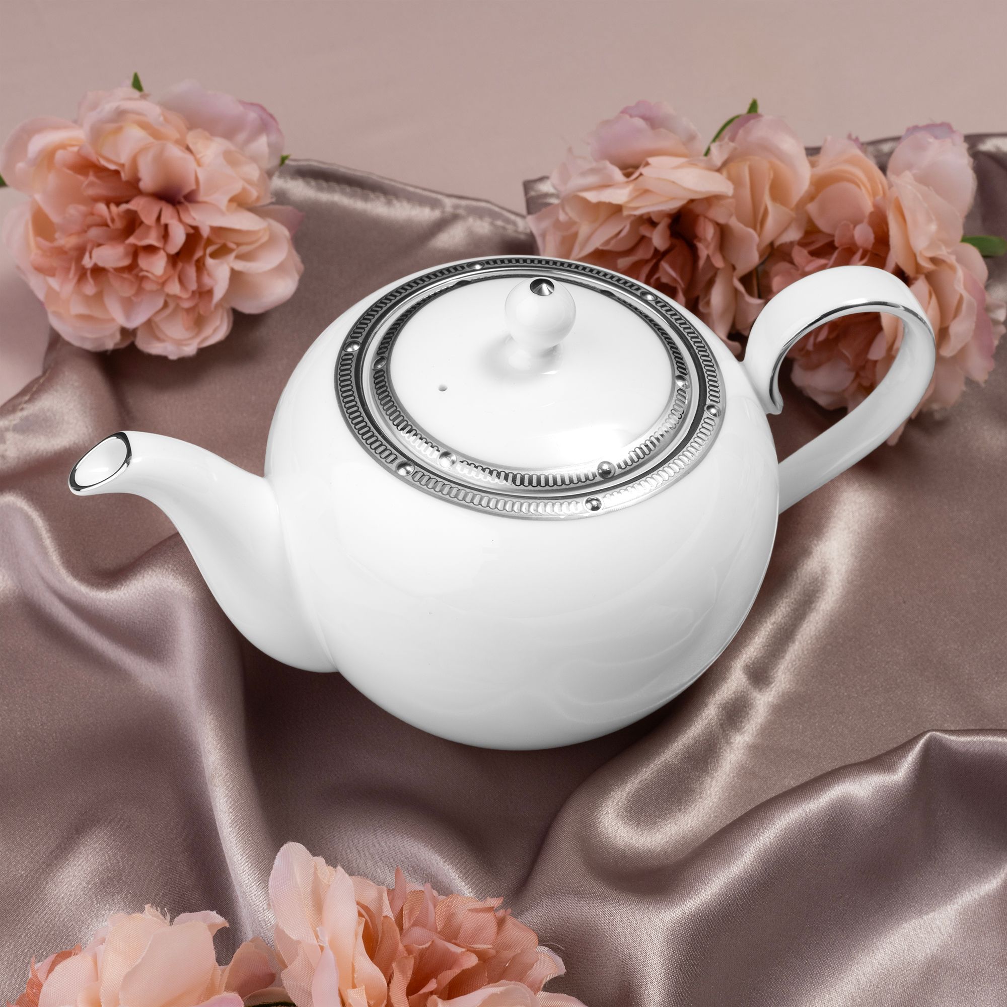  Bộ ấm chén uống trà nhỏ (ấm 650ml, chén 105ml) 13 món sứ xương | Rochelle Platinum 4795L - T014S 