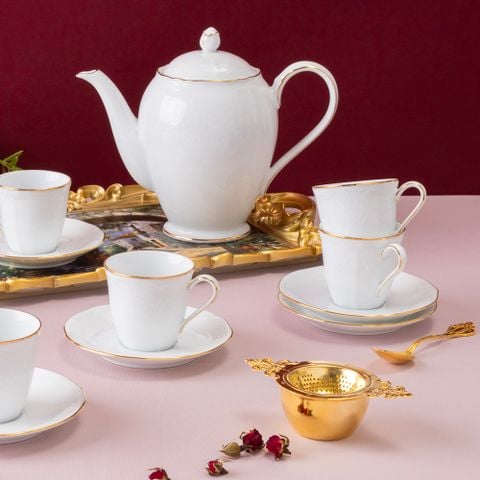  Bộ ấm chén uống trà nhỏ (ấm 950ml, chén 115ml) 13 món sứ trắng | Princess Bouquet Gold 1660L - T014S 