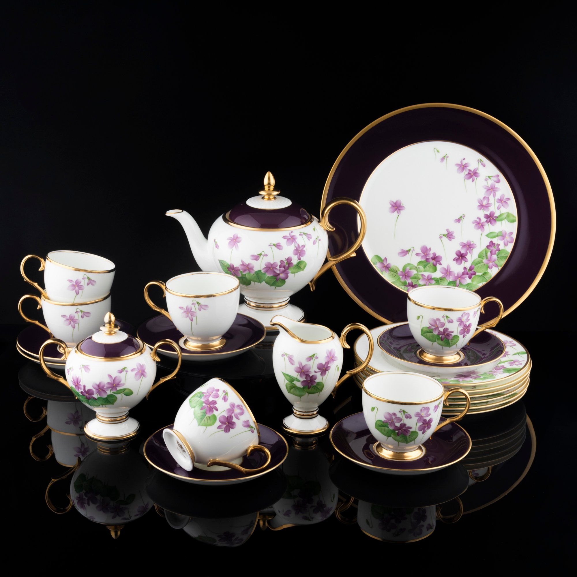  Bộ ấm chén uống trà (Đặc biệt: vẽ tay) 22 món sứ xương Nhật Bản cao cấp | Violet T773 - T24 