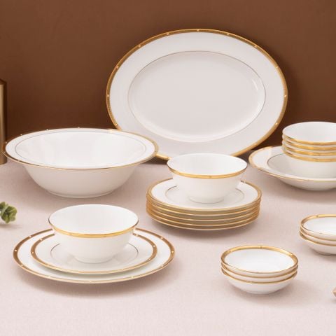  Bộ bát đĩa ăn châu Á cơ bản 22 món (cho 6 người) sứ xương | Rochelle Gold 4796L - D022AB 
