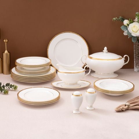  Bộ đĩa ăn kiểu Âu 22 món (cho 6 người) sứ xương | Rochelle Gold 4796L - D024AN 