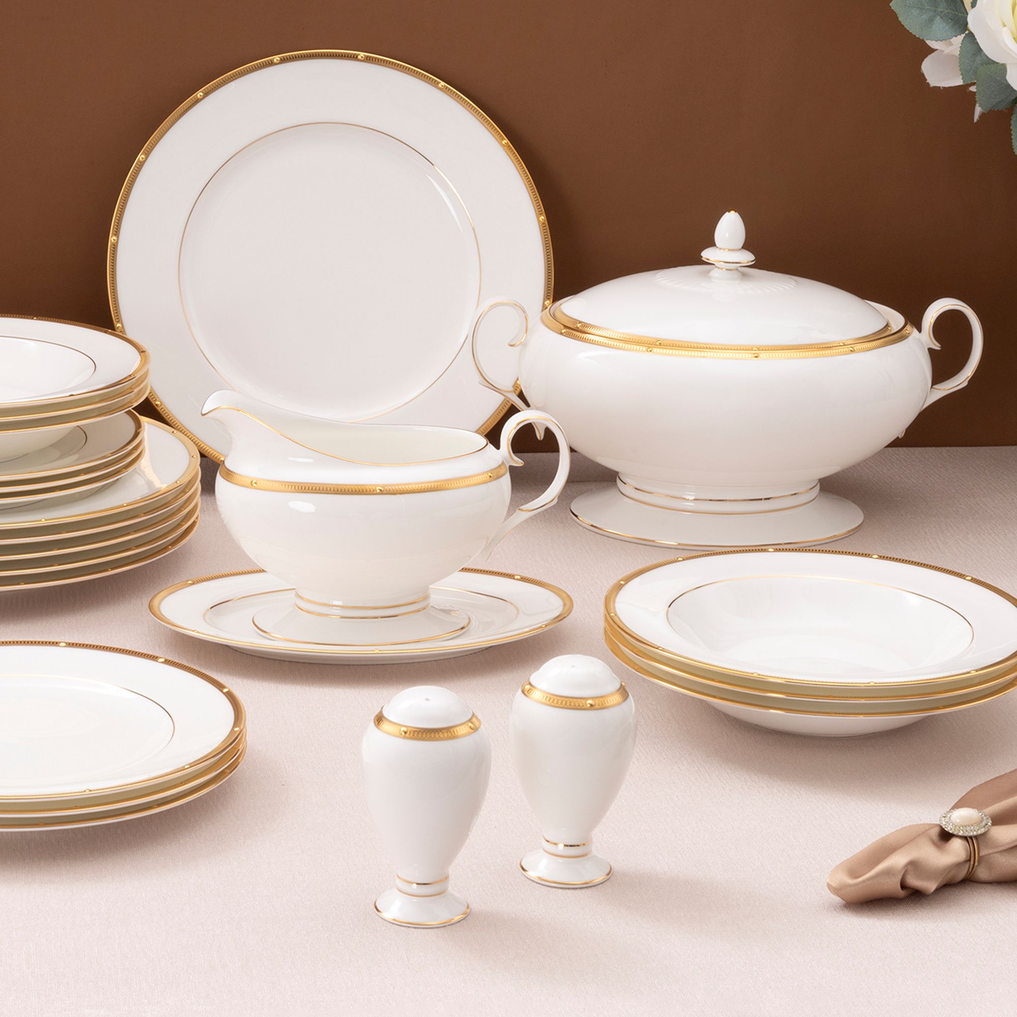  Bộ đĩa ăn kiểu Âu 22 món (cho 6 người) sứ xương | Rochelle Gold 4796L - D024AN 