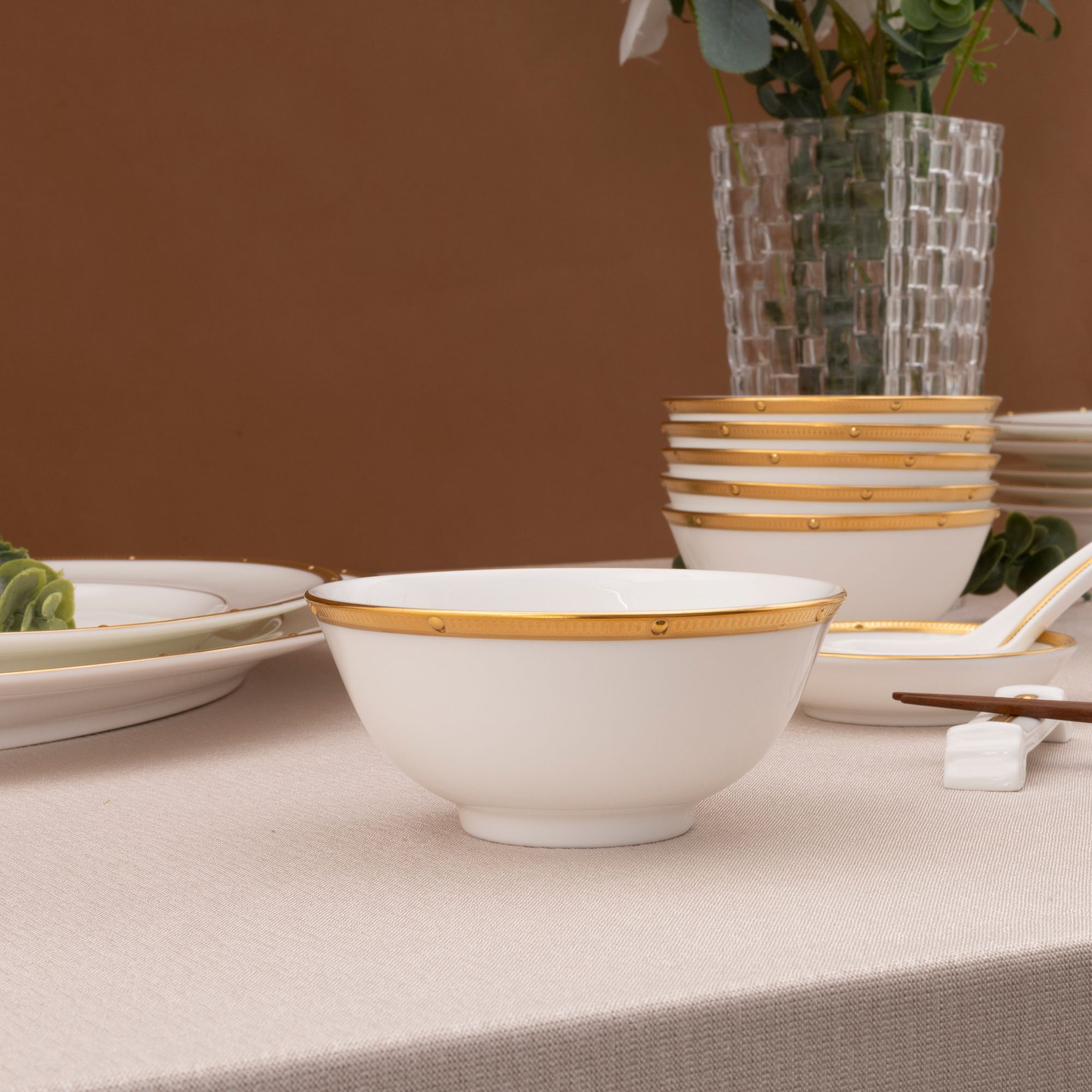  Bộ bát đĩa ăn châu Á cơ bản 22 món (cho 6 người) sứ xương | Rochelle Gold 4796L - D022AB 