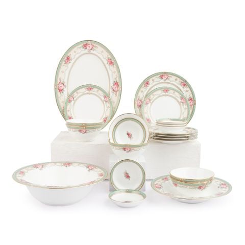  Bộ bát đĩa ăn châu Á cơ bản 22 món (cho 6 người) sứ xương |  Palace Rose 4863L - D022AB 