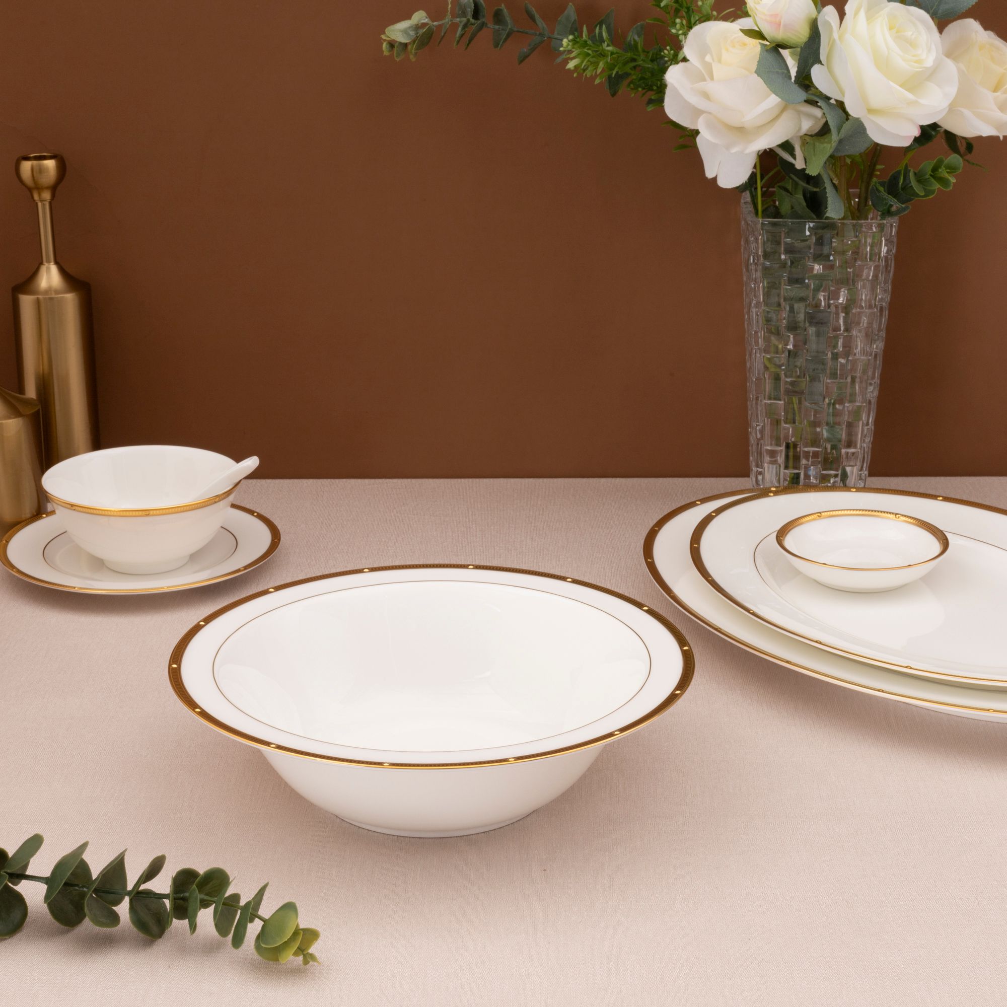  Bộ bát đĩa ăn châu Á đầy đủ 38 món (cho 6 người) sứ xương | Rochelle Gold 4796L - D038AC 