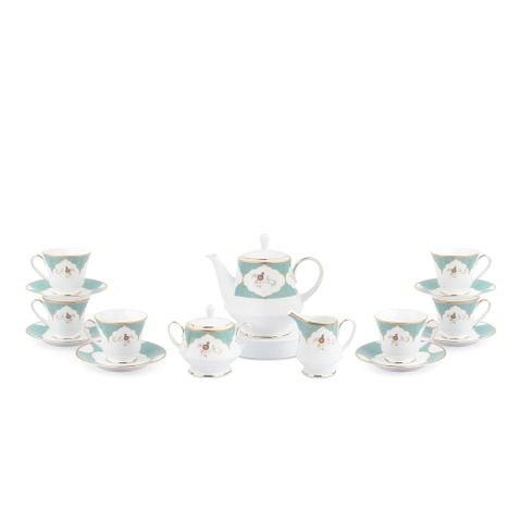  Bộ ấm chén uống trà (ấm 1.200ml, chén 230ml) 15 món sứ trắng | Lodi's Morning M-666L - T017A 