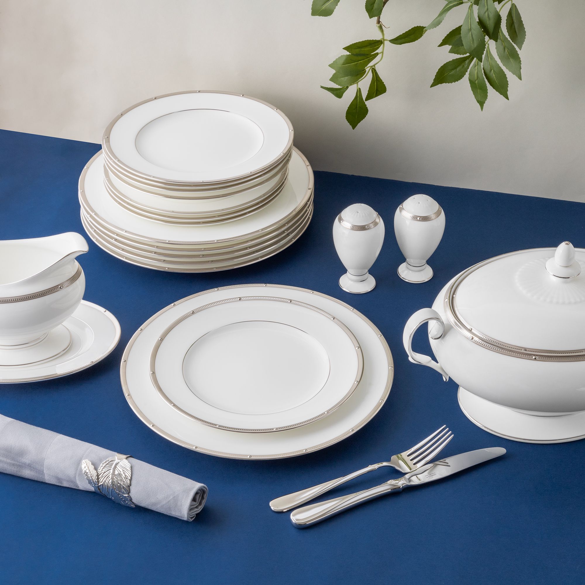  Bộ đĩa ăn kiểu Âu 22 món (cho 6 người) sứ xương | Rochelle Platinum 4795L - D024AN 