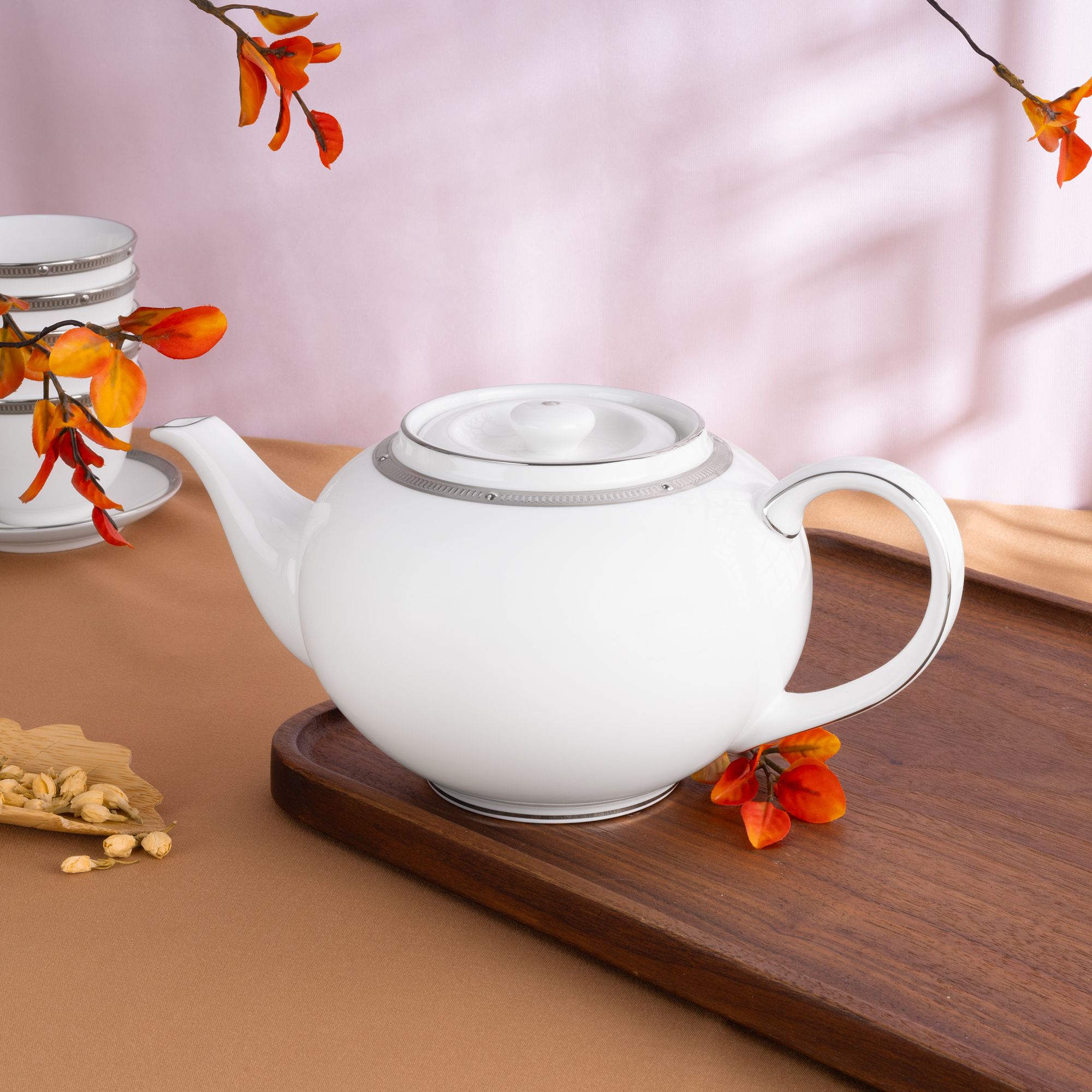  Bộ ấm chén trà châu Á (ấm 950ml, chén 145ml) 13 món sứ xương | Rochelle Platinum 4795L - T014SA 