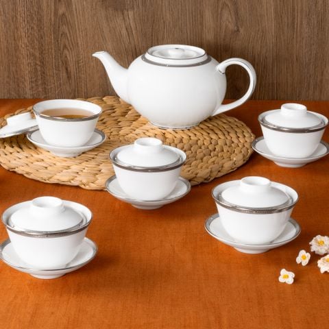 Bộ ấm chén trà châu Á (ấm 950ml, chén 160ml) 13 món sứ xương | Rochelle Platinum 4795L - T014A 