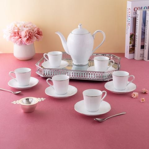  Bộ ấm chén uống trà nhỏ (ấm 950ml, chén 115ml) 13 món sứ trắng | Princess Bouquet Platinum 1661L - T014S 