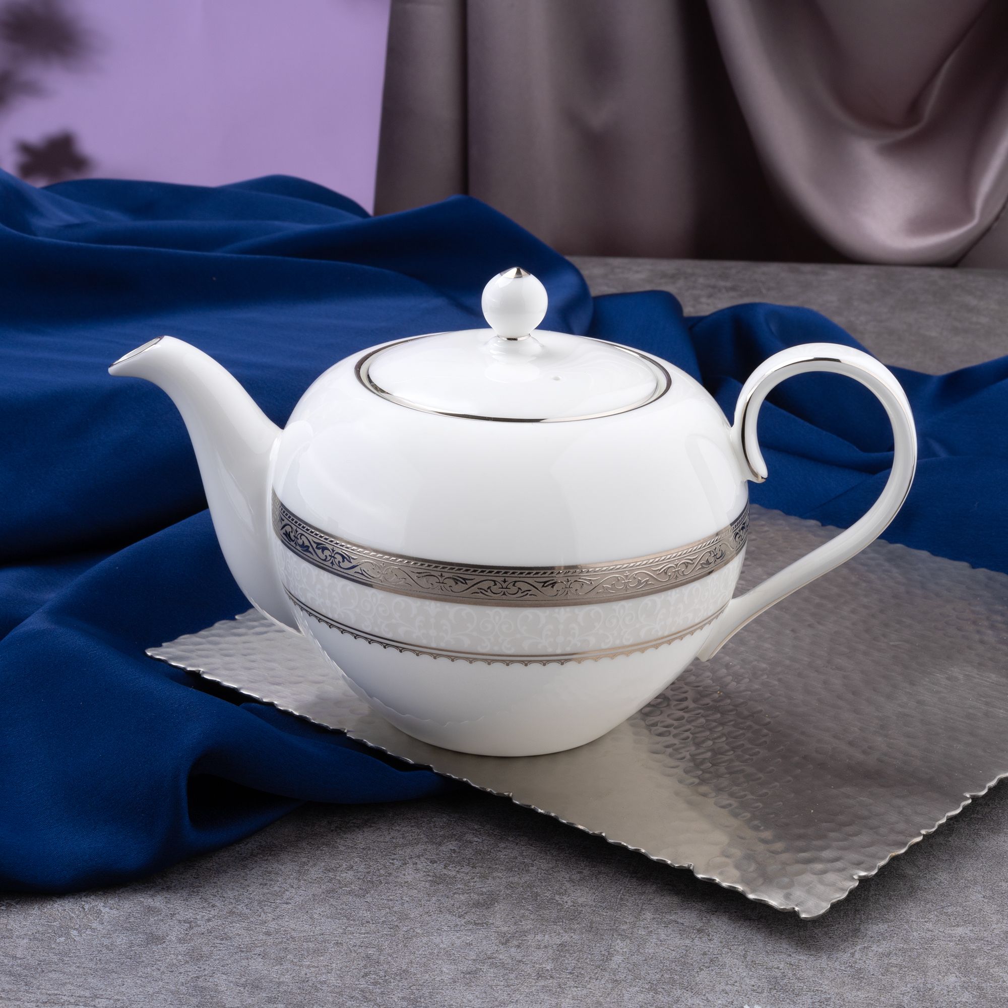  Bộ ấm chén uống trà nhỏ (ấm 650ml, chén 90ml) 13 món sứ xương | Odessa Platinum 4875L - T014S 