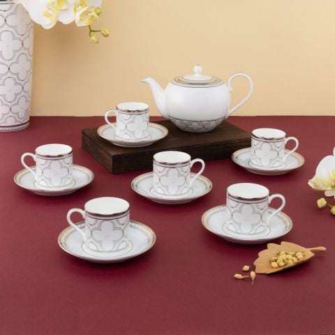  Bộ ấm chén uống trà nhỏ (ấm 650ml, chén 90ml) 13 món sứ xương | Trefolio Platinum 4957L - T014S 