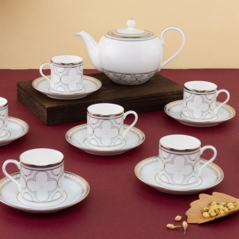  Bộ ấm chén uống trà nhỏ (ấm 650ml, chén 90ml) 13 món sứ xương | Trefolio Platinum 4957L - T014S 