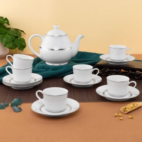  Bộ ấm chén uống trà nhỏ (ấm 780ml, chén 100ml) 13 món sứ trắng | Galaxy L554L - T014S 