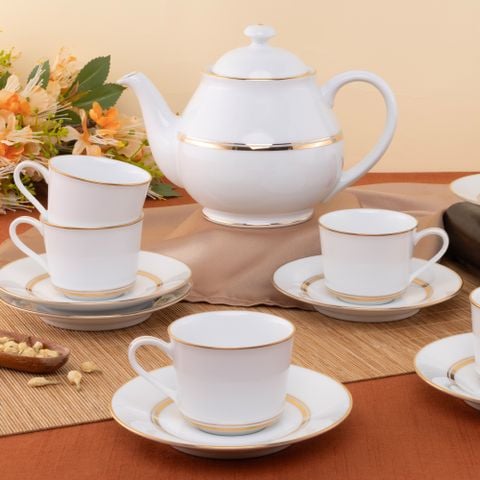  Bộ ấm chén uống trà nhỏ (ấm 780ml, chén 100ml) 13 món sứ trắng | Gloria L553L - T014S 