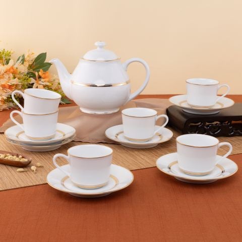  Bộ ấm chén uống trà nhỏ (ấm 780ml, chén 100ml) 13 món sứ trắng | Gloria L553L - T014S 