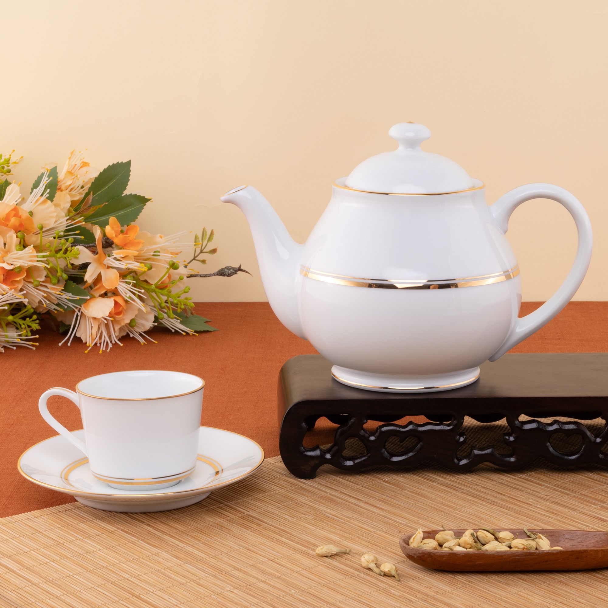  Bộ ấm chén uống trà nhỏ (ấm 780ml, chén 100ml) 13 món sứ trắng | Gloria L553L - T014S 