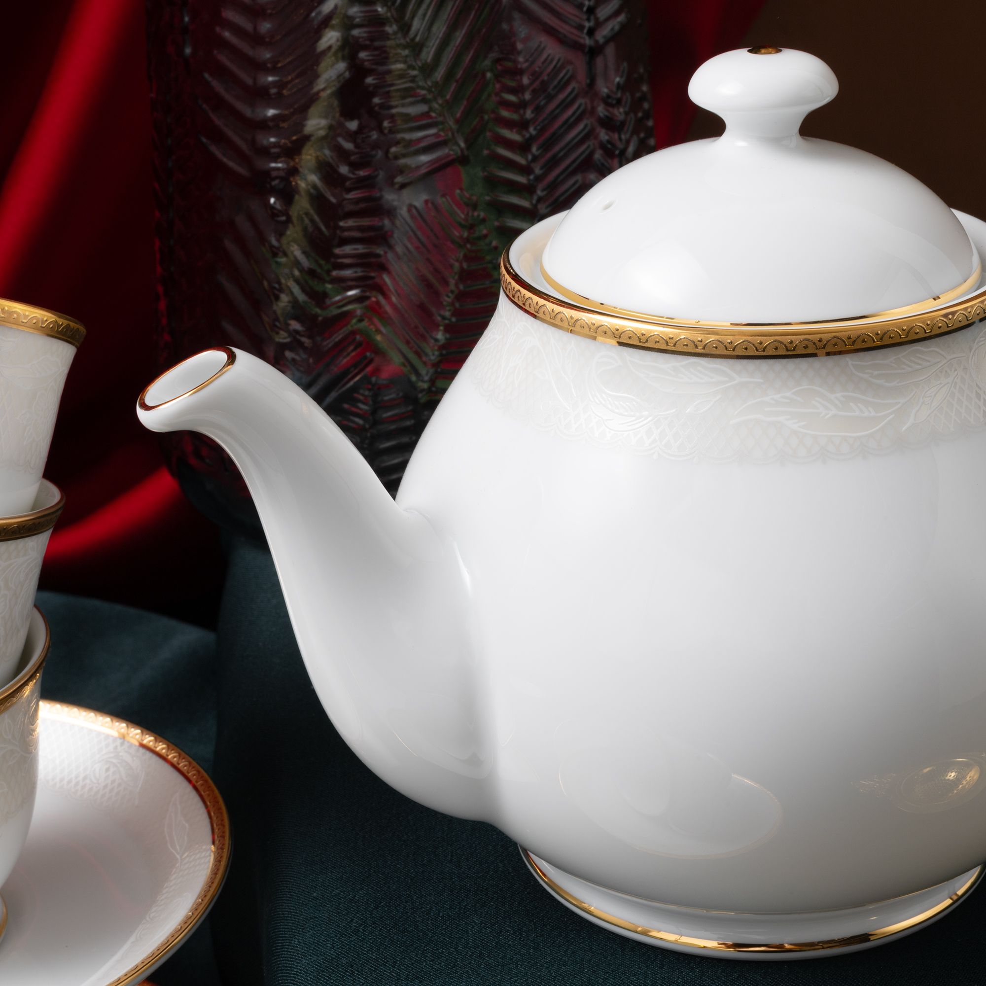  Bộ ấm chén uống trà nhỏ (ấm 780ml, chén 90ml) 13 món sứ trắng | Flanders Gold 1714L - T014S 