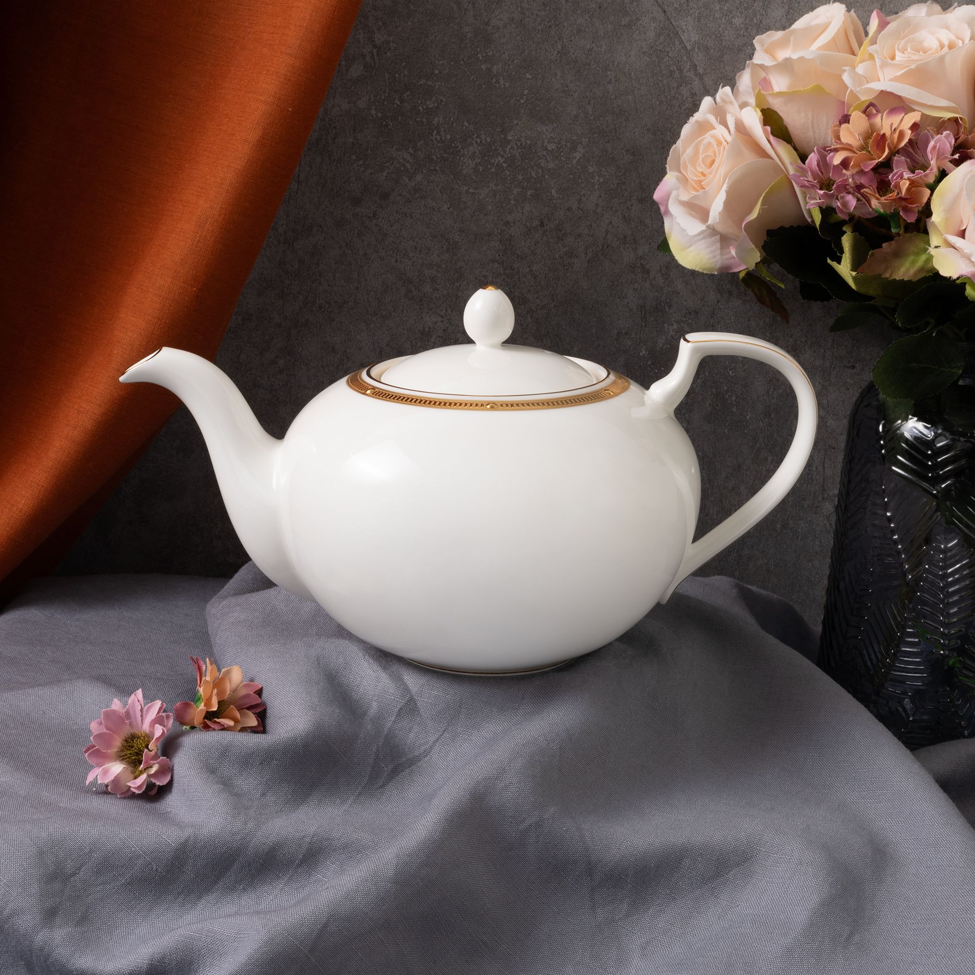  Bộ ấm chén uống trà 15 món sứ xương cao cấp viền vàng | Rochelle Gold 4796L-T017A 