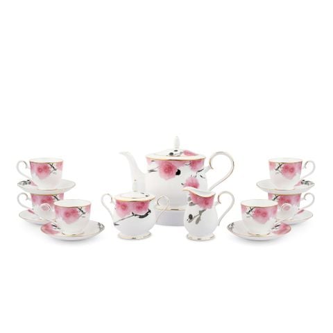  Bộ ấm chén uống trà (ấm 1.300ml, chén 230ml) 15 món sứ xương | Yae 4968L - T017A 