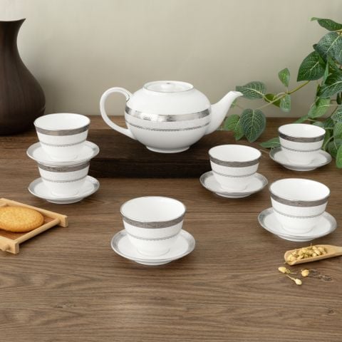  Bộ ấm chén trà châu Á (ấm 950ml, chén 145ml) 13 món sứ xương | Odessa Platinum 4875L - T014A 