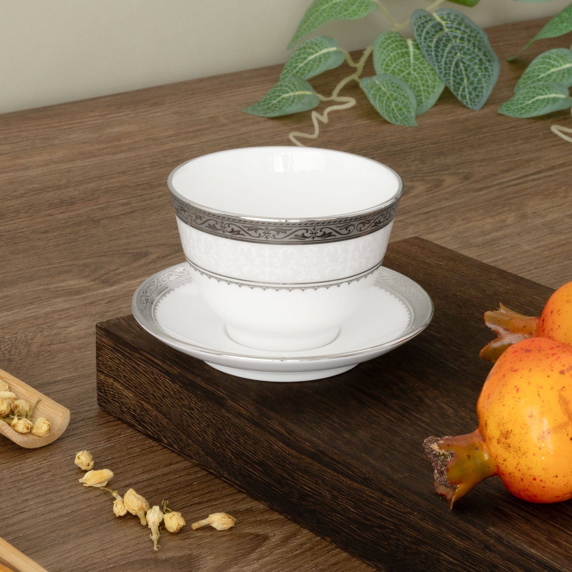  Bộ ấm chén trà châu Á (ấm 950ml, chén 145ml) 13 món sứ xương | Odessa Platinum 4875L - T014A 