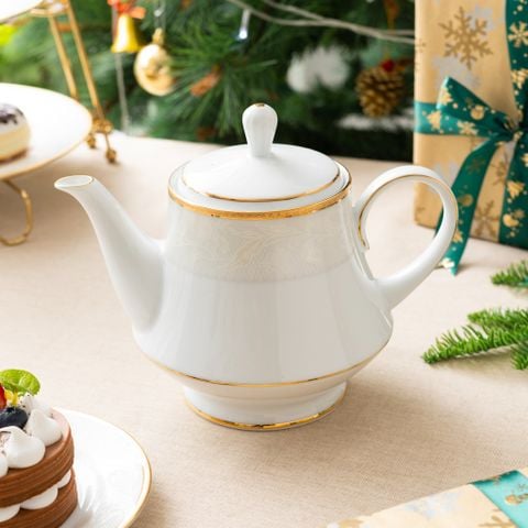  Bộ ấm chén uống trà (ấm 1.200ml, chén 250ml) 15 món sứ trắng | Flanders Gold 1714L - T017A 