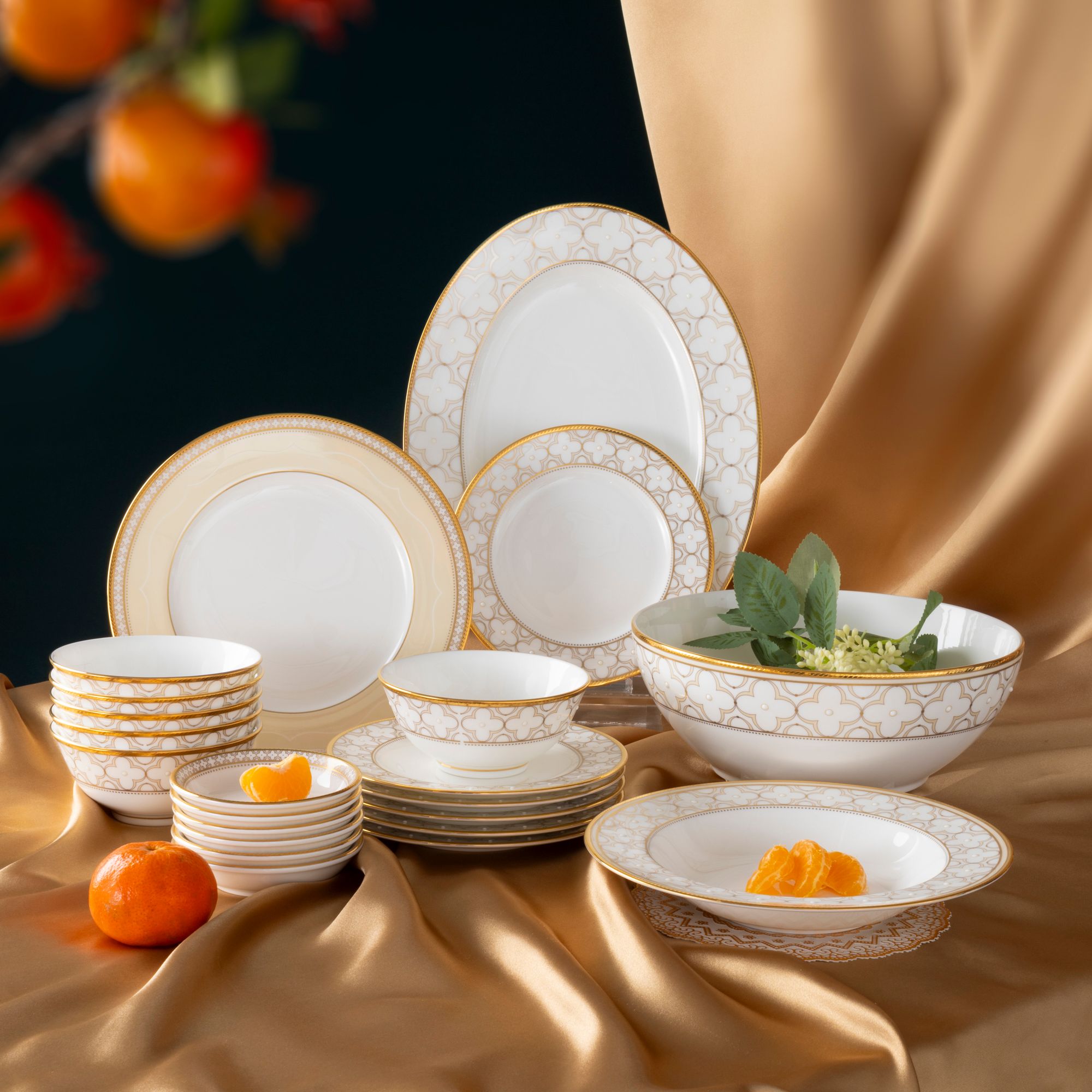  Bộ bát đĩa ăn châu Á cơ bản 22 món (cho 6 người) sứ xương | Trefolio Gold 4945L - D022AB 