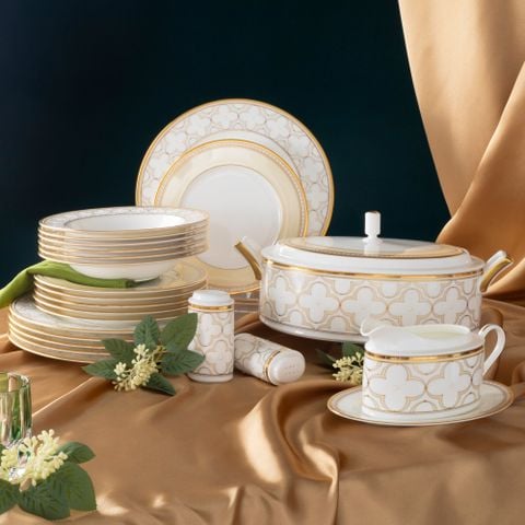  Bộ đĩa ăn kiểu Âu 22 món (cho 6 người) sứ xương | Trefolio Gold 4945L - D024AP 