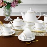  Bộ ấm chén uống trà sứ trắng 15 món (Bình trà thấp) | Gloria L553L-T017A 