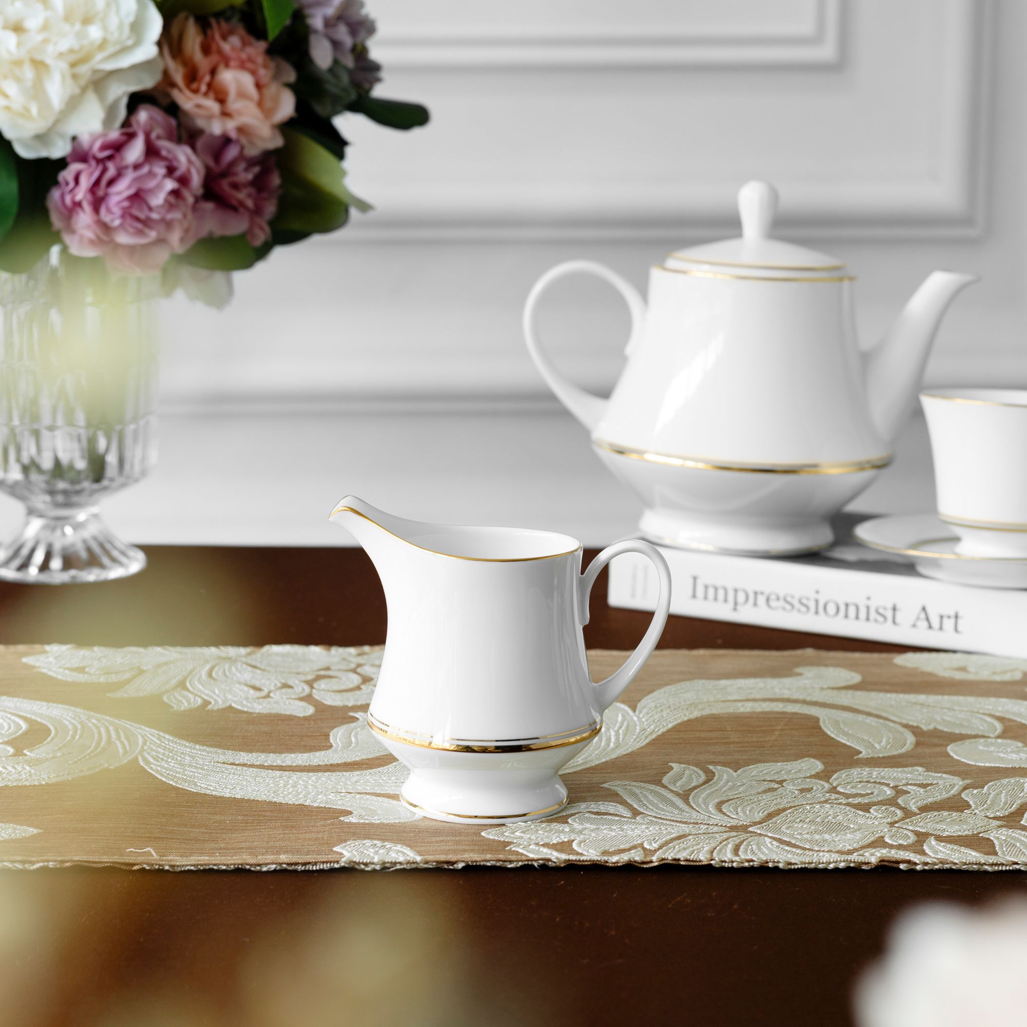  Bộ ấm chén uống trà (ấm 1.200ml, chén 230ml) 15 món sứ trắng | Gloria L553L - T017A 