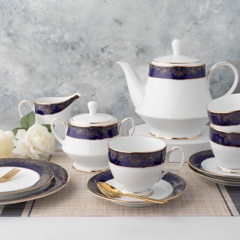  Bộ ấm chén uống trà (ấm 1.200ml, chén 250ml) 18 món sứ trắng | Lazurite Gold 4399L - T020A 