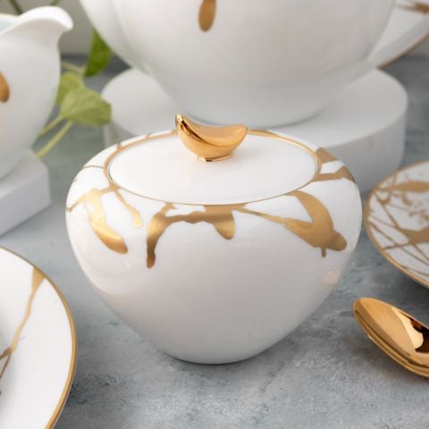  Bình (hũ) đường có nắp đậy dung tích 330ml sứ trắng cao cấp | Raptures Gold 10-561L - 94927 