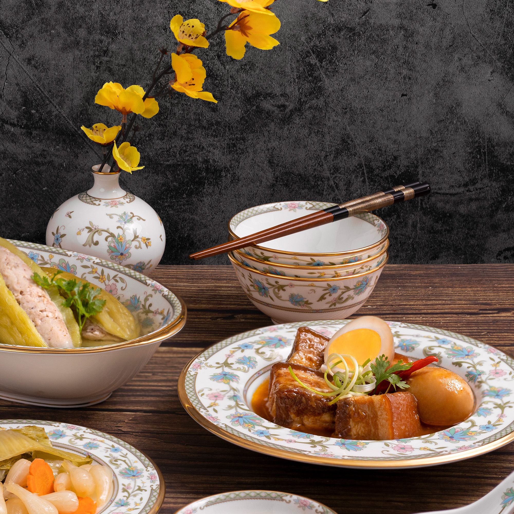  Bộ bát đĩa ăn châu Á đầy đủ 38 món (cho 6 người) sứ xương Nhật Bản | Yoshino 9983J - D038AA 