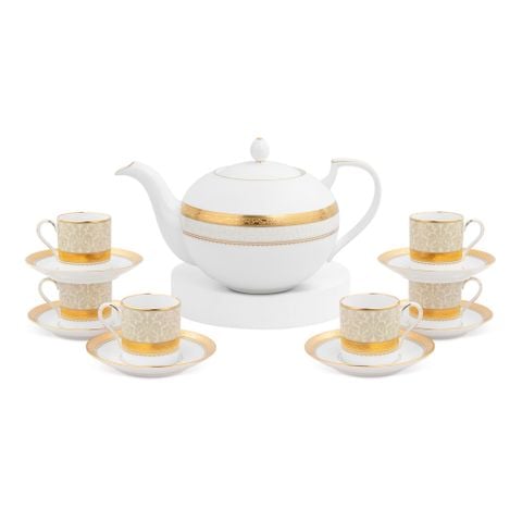  Bộ ấm chén uống trà (ấm 1.150ml, chén 90ml) 13 món sứ xương | Odessa Gold 4874L - T014XR 