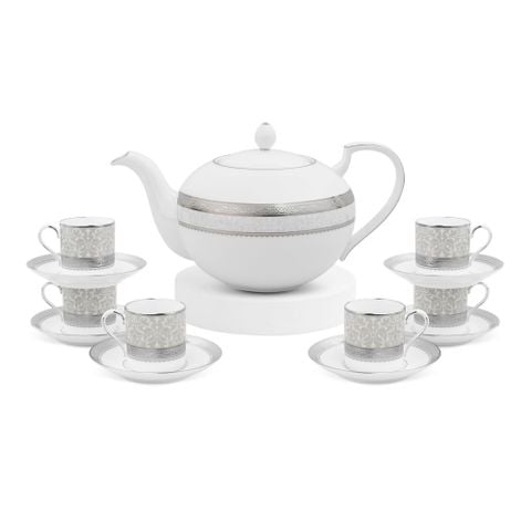  Bộ ấm chén uống trà (ấm 1.150ml, chén 90ml) 13 món sứ xương | Odessa Platinum 4875L - T014XR 