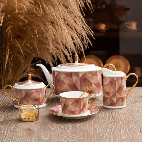  Bộ ấm chén uống trà (ấm 1.250ml, chén 245ml) 15 món sứ xương | Splendid Umber 4970L - T017A 