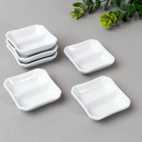  Bộ 06 đĩa vuông 7,9cm chia ngăn đựng nước chấm, gia vị sứ trắng | Art Stage 4257L - S91850 