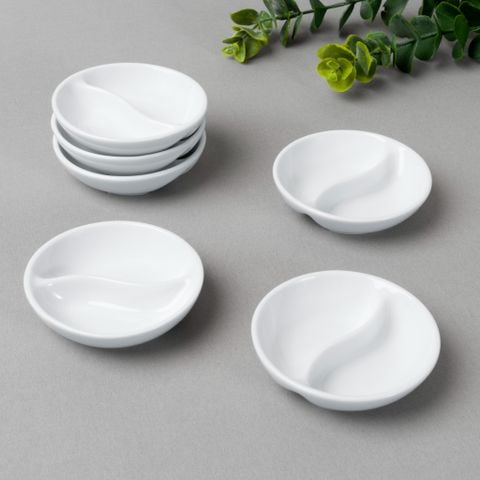  Bộ 06 đĩa tròn 8,9cm chia ngăn đựng nước chấm, gia vị sứ trắng | Art Stage 4257L - S91851 