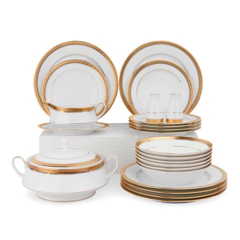  Bộ đĩa ăn kiểu Âu 22 món (cho 6 người) sứ trắng | Crestwood Gold 4167L - D024AL 