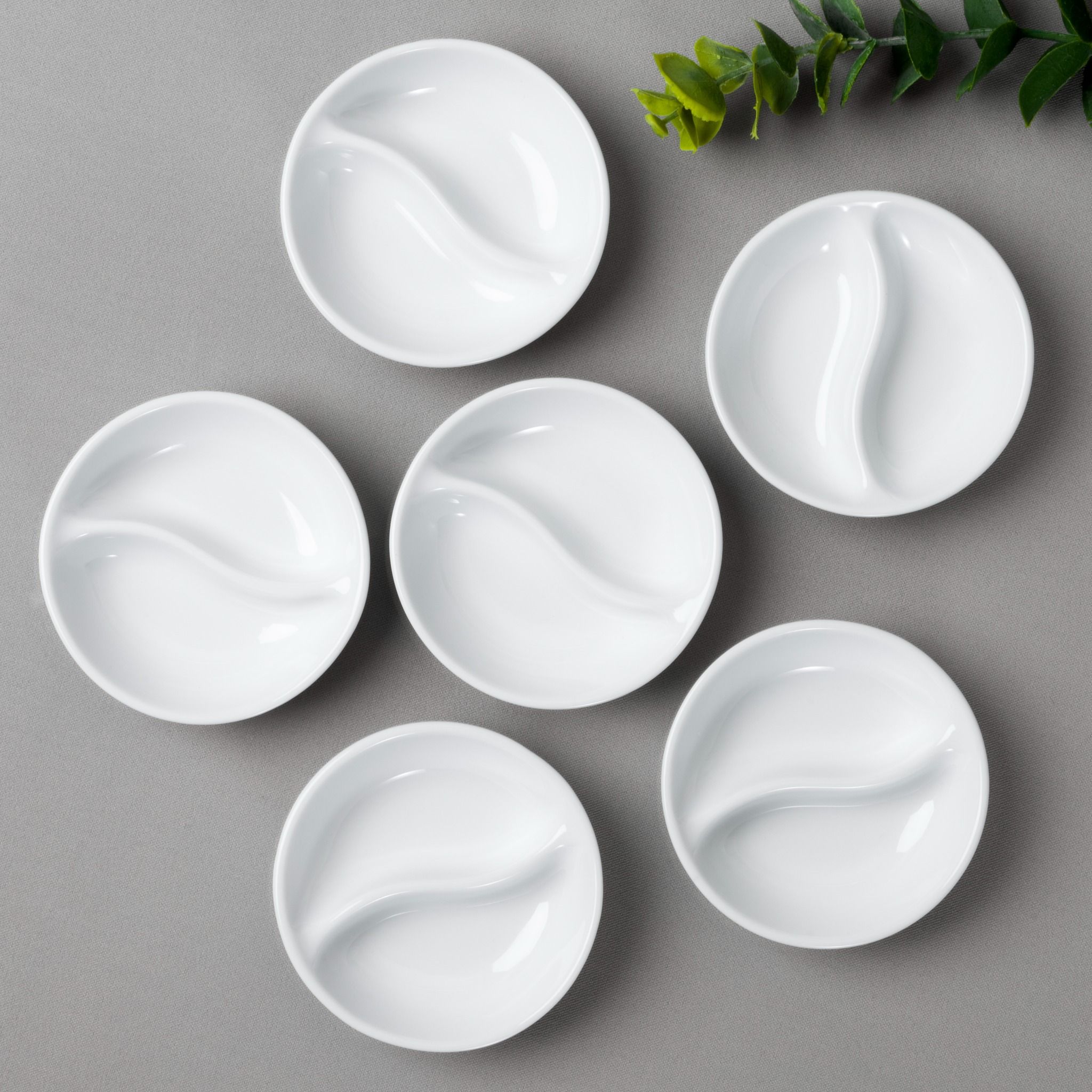  Bộ 06 đĩa tròn 8,9cm chia ngăn đựng nước chấm, gia vị sứ trắng | Art Stage 4257L - S91851 