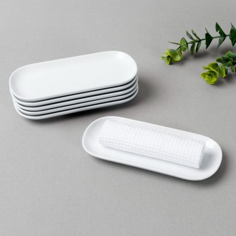  Bộ 06 khay chữ nhật bo góc dài 17,7cm đựng khăn ướt sứ trắng | Art Stage 4257L - S91877 