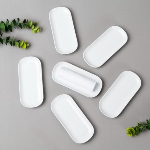  Bộ 06 khay chữ nhật bo góc dài 17,7cm đựng khăn ướt sứ trắng | Art Stage 4257L - S91877 