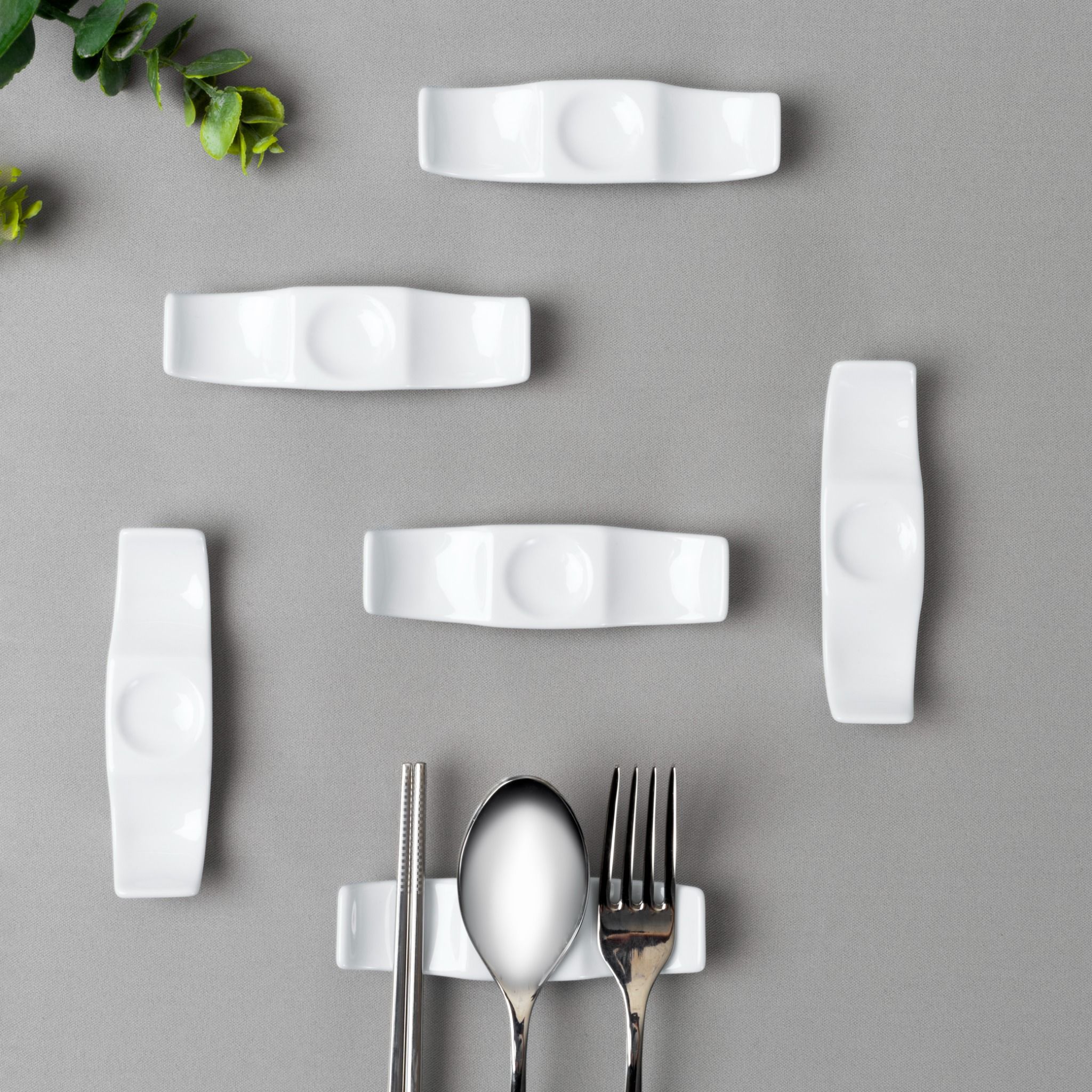  Bộ 06 gác đũa và thìa (gác muỗng đũa) dài 10,8cm sứ trắng | Art Stage 4257L - S91831 