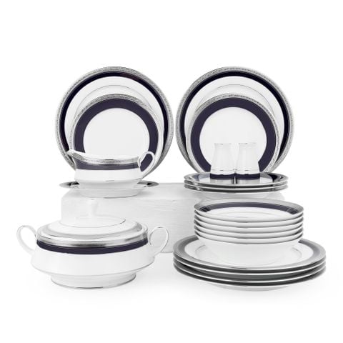  Bộ đĩa ăn kiểu Âu 22 món (cho 6 người) sứ trắng | Crestwood Cobalt Platinum 4170L - D024AL 