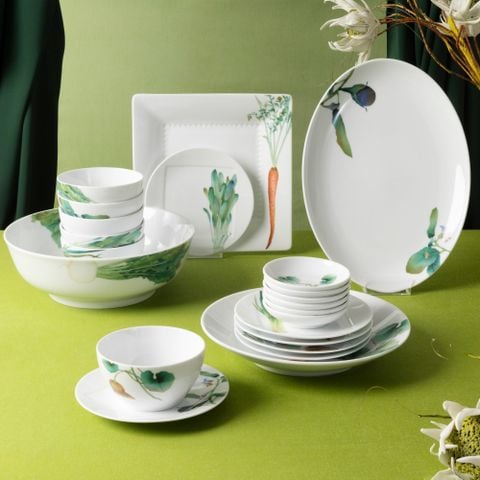  Bộ bát đĩa ăn châu Á cơ bản 22 món (cho 6 người) sứ trắng | Kyoka Shunsai 1620-17L - D022AC 