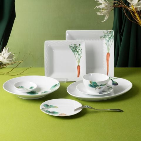  Bộ bát đĩa ăn châu Á cơ bản 22 món (cho 6 người) sứ trắng | Kyoka Shunsai 1620-17L - D022AC 