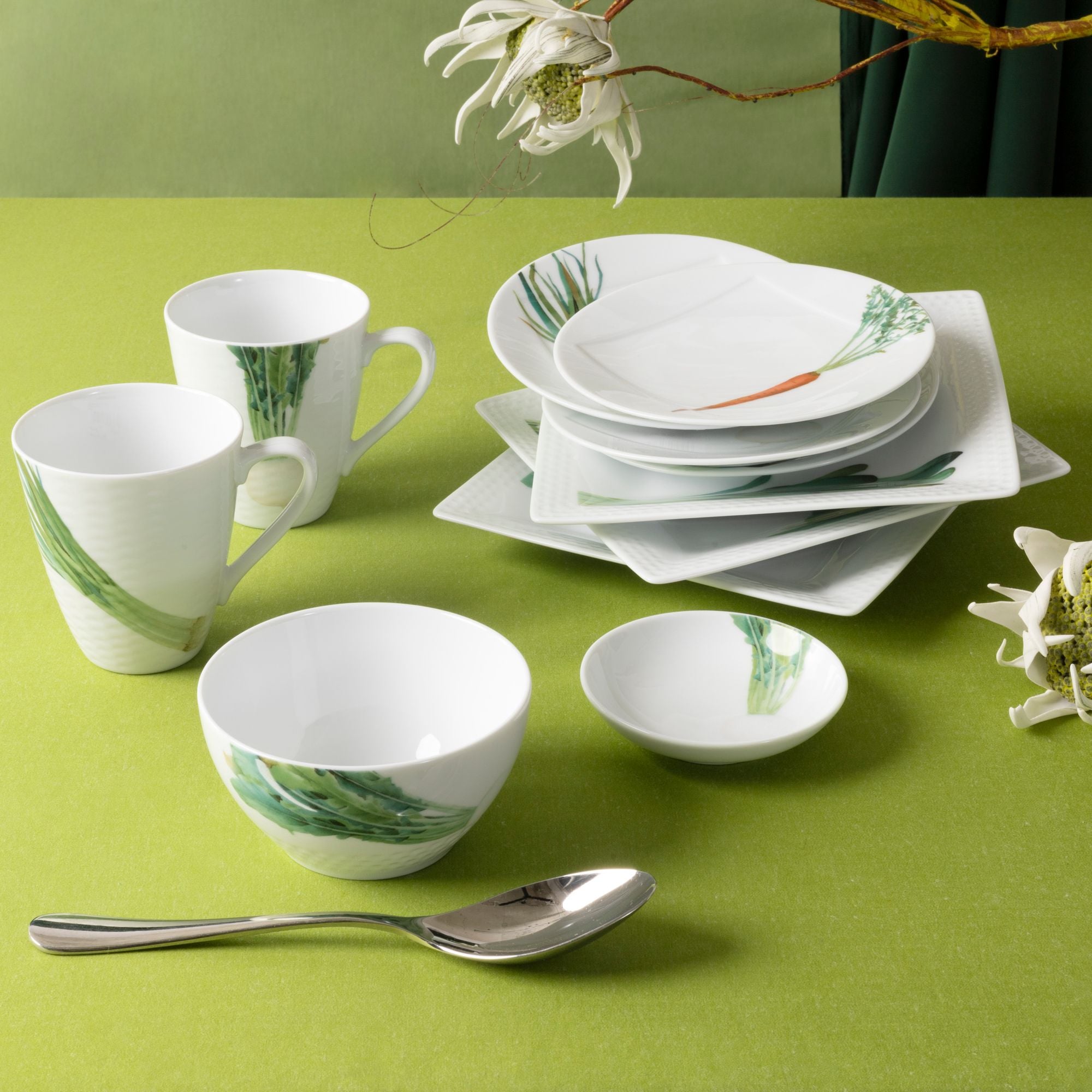  Bộ bát đĩa ăn châu Á cơ bản 22 món (cho 6 người) sứ trắng | Kyoka Shunsai 1620-17L - D022AC 