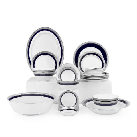  Bộ bát đĩa ăn châu Á cơ bản 22 món (cho 6 người) sứ trắng | Crestwood Cobalt Platinum 4170L - D022AB 