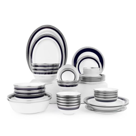  Bộ bát đĩa ăn châu Á đầy đủ 38 món (cho 6 người) sứ trắng | Crestwood Cobalt Platinum 4170L - D038AB 